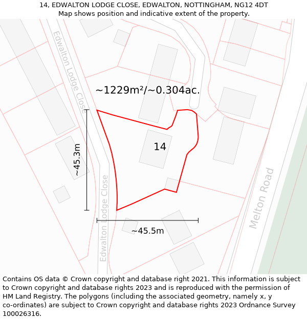 14, EDWALTON LODGE CLOSE, EDWALTON, NOTTINGHAM, NG12 4DT: Plot and title map