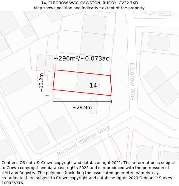 14, ELBOROW WAY, CAWSTON, RUGBY, CV22 7XD: Plot and title map