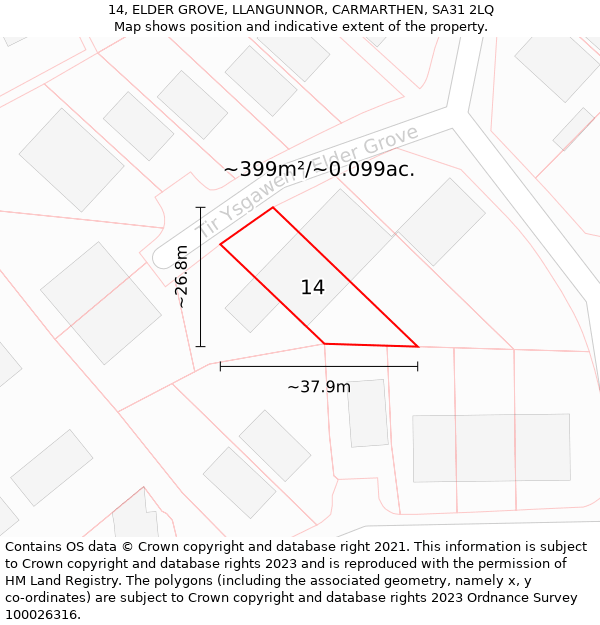 14, ELDER GROVE, LLANGUNNOR, CARMARTHEN, SA31 2LQ: Plot and title map