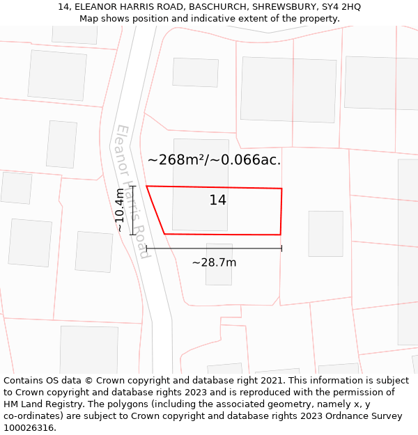 14, ELEANOR HARRIS ROAD, BASCHURCH, SHREWSBURY, SY4 2HQ: Plot and title map