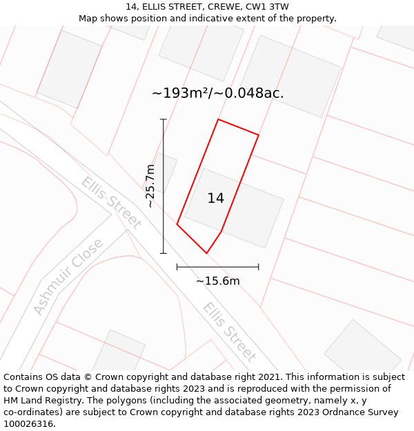 14, ELLIS STREET, CREWE, CW1 3TW: Plot and title map