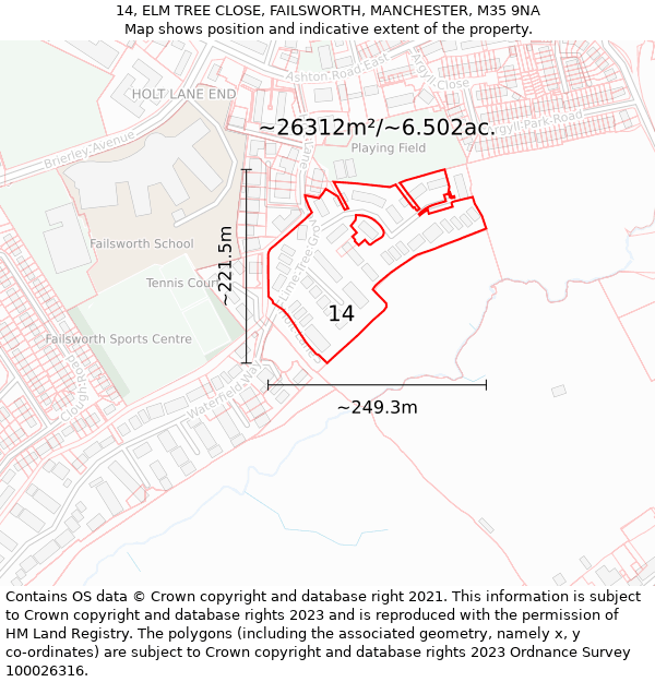 14, ELM TREE CLOSE, FAILSWORTH, MANCHESTER, M35 9NA: Plot and title map