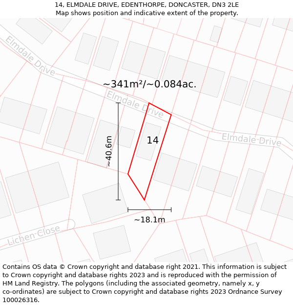 14, ELMDALE DRIVE, EDENTHORPE, DONCASTER, DN3 2LE: Plot and title map