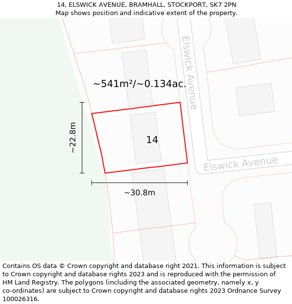 14, ELSWICK AVENUE, BRAMHALL, STOCKPORT, SK7 2PN: Plot and title map