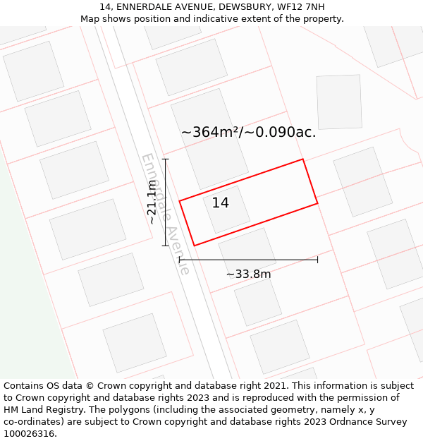 14, ENNERDALE AVENUE, DEWSBURY, WF12 7NH: Plot and title map