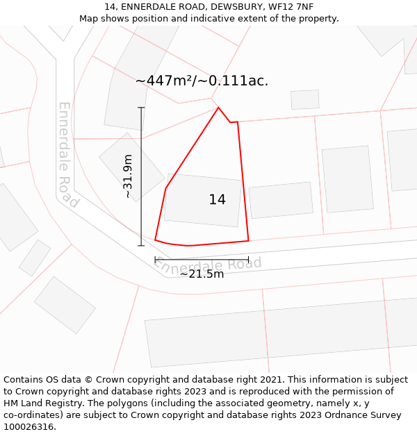14, ENNERDALE ROAD, DEWSBURY, WF12 7NF: Plot and title map