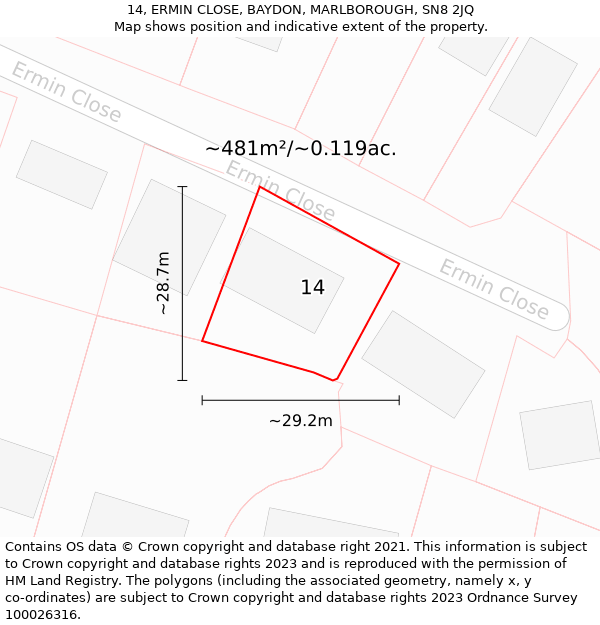 14, ERMIN CLOSE, BAYDON, MARLBOROUGH, SN8 2JQ: Plot and title map