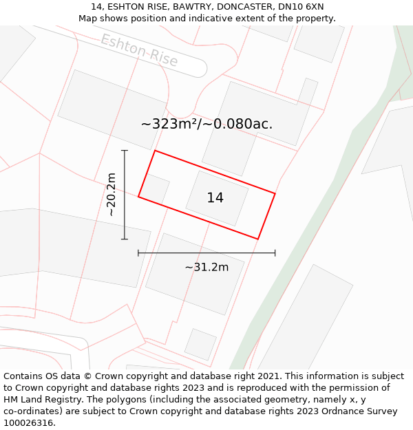 14, ESHTON RISE, BAWTRY, DONCASTER, DN10 6XN: Plot and title map