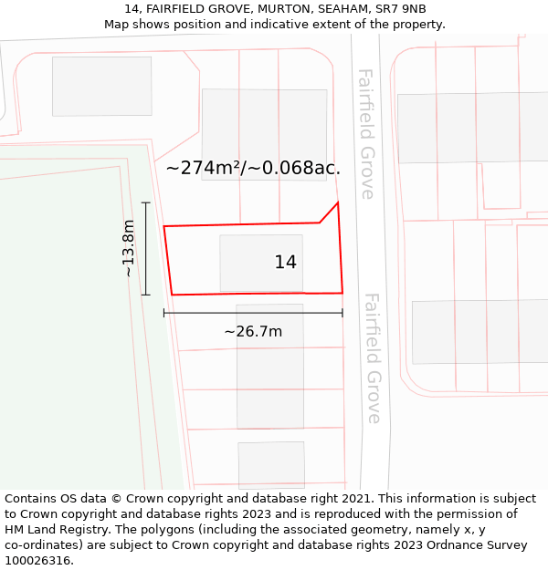 14, FAIRFIELD GROVE, MURTON, SEAHAM, SR7 9NB: Plot and title map