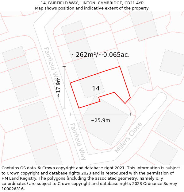 14, FAIRFIELD WAY, LINTON, CAMBRIDGE, CB21 4YP: Plot and title map
