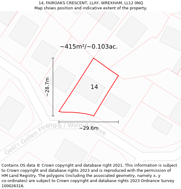 14, FAIROAKS CRESCENT, LLAY, WREXHAM, LL12 0NQ: Plot and title map