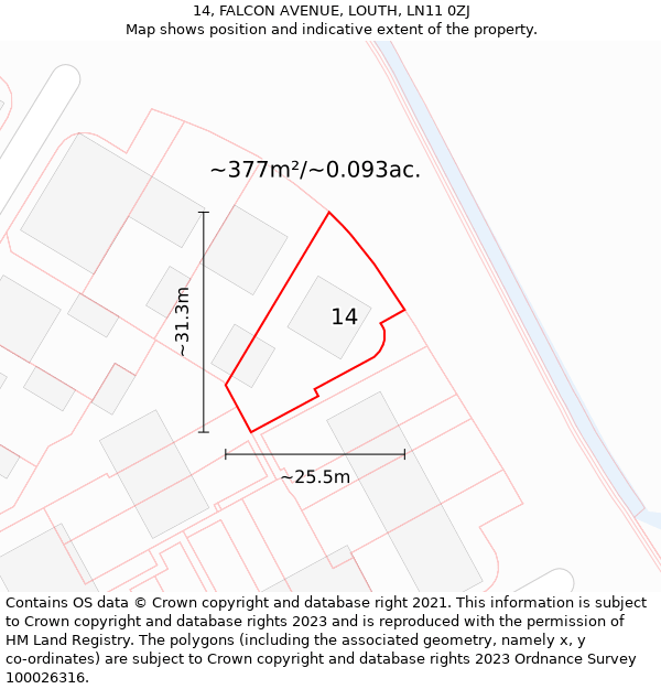 14, FALCON AVENUE, LOUTH, LN11 0ZJ: Plot and title map