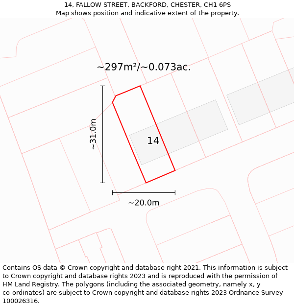 14, FALLOW STREET, BACKFORD, CHESTER, CH1 6PS: Plot and title map