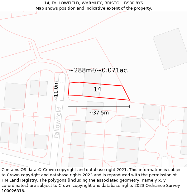 14, FALLOWFIELD, WARMLEY, BRISTOL, BS30 8YS: Plot and title map