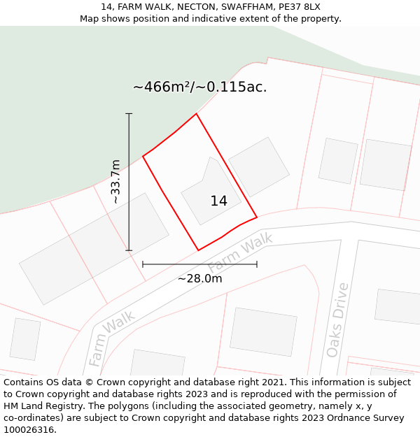 14, FARM WALK, NECTON, SWAFFHAM, PE37 8LX: Plot and title map