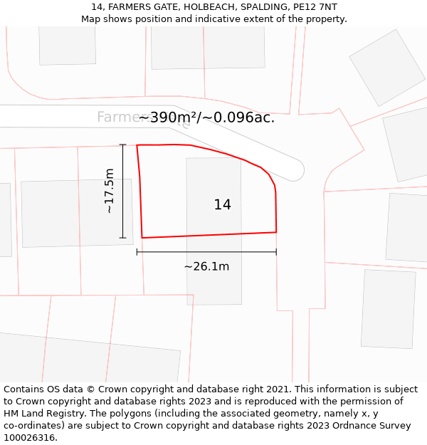 14, FARMERS GATE, HOLBEACH, SPALDING, PE12 7NT: Plot and title map