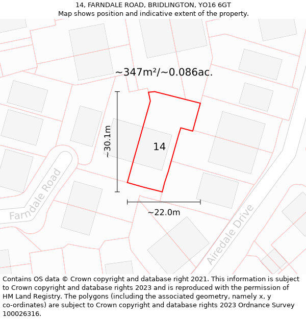 14, FARNDALE ROAD, BRIDLINGTON, YO16 6GT: Plot and title map