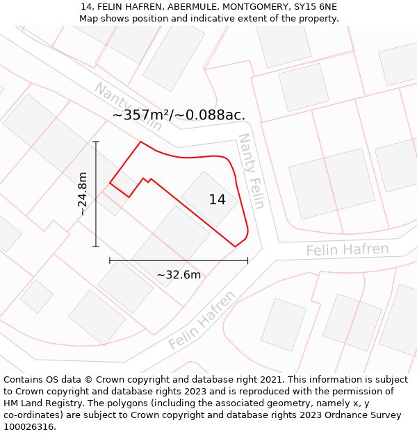 14, FELIN HAFREN, ABERMULE, MONTGOMERY, SY15 6NE: Plot and title map