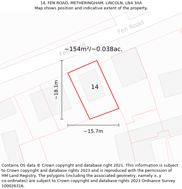 14, FEN ROAD, METHERINGHAM, LINCOLN, LN4 3AA: Plot and title map