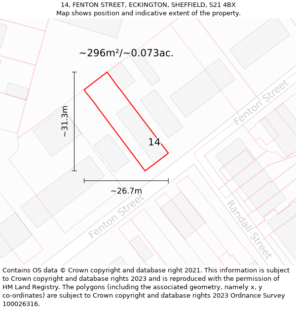 14, FENTON STREET, ECKINGTON, SHEFFIELD, S21 4BX: Plot and title map