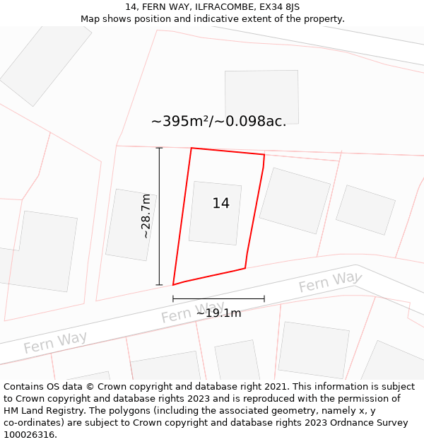 14, FERN WAY, ILFRACOMBE, EX34 8JS: Plot and title map