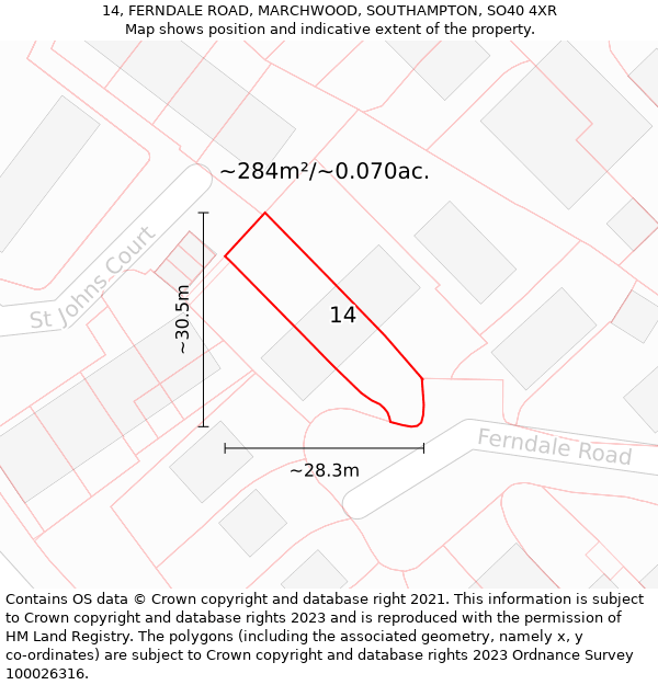 14, FERNDALE ROAD, MARCHWOOD, SOUTHAMPTON, SO40 4XR: Plot and title map