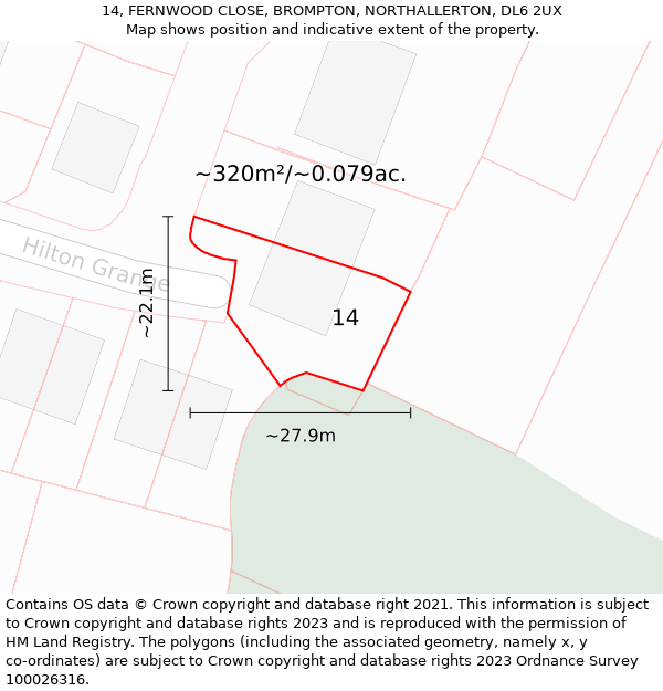 14, FERNWOOD CLOSE, BROMPTON, NORTHALLERTON, DL6 2UX: Plot and title map