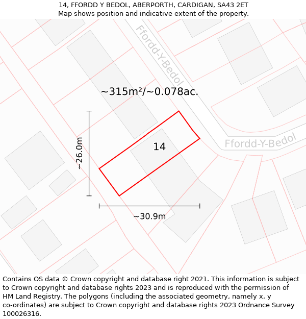 14, FFORDD Y BEDOL, ABERPORTH, CARDIGAN, SA43 2ET: Plot and title map