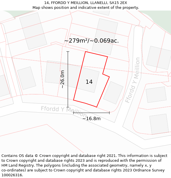 14, FFORDD Y MEILLION, LLANELLI, SA15 2EX: Plot and title map