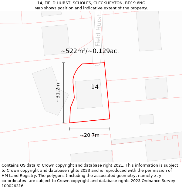 14, FIELD HURST, SCHOLES, CLECKHEATON, BD19 6NG: Plot and title map