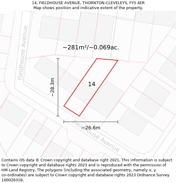 14, FIELDHOUSE AVENUE, THORNTON-CLEVELEYS, FY5 4ER: Plot and title map