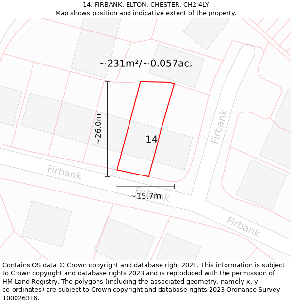 14, FIRBANK, ELTON, CHESTER, CH2 4LY: Plot and title map