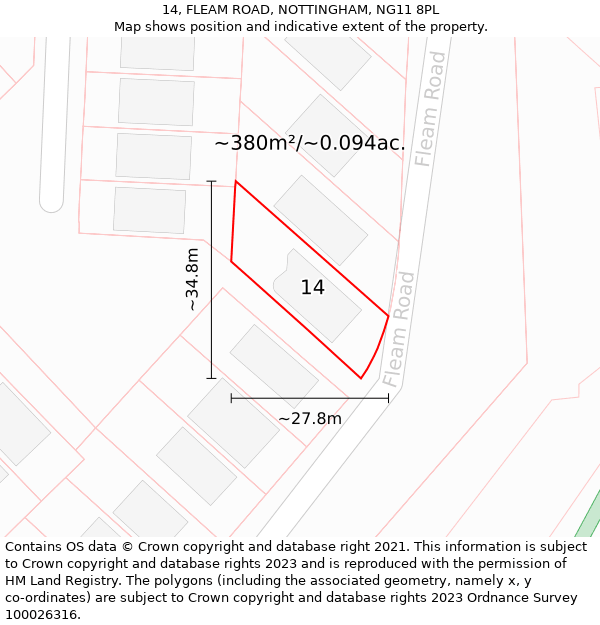 14, FLEAM ROAD, NOTTINGHAM, NG11 8PL: Plot and title map