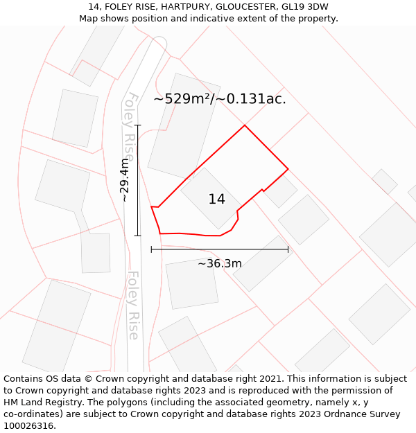 14, FOLEY RISE, HARTPURY, GLOUCESTER, GL19 3DW: Plot and title map