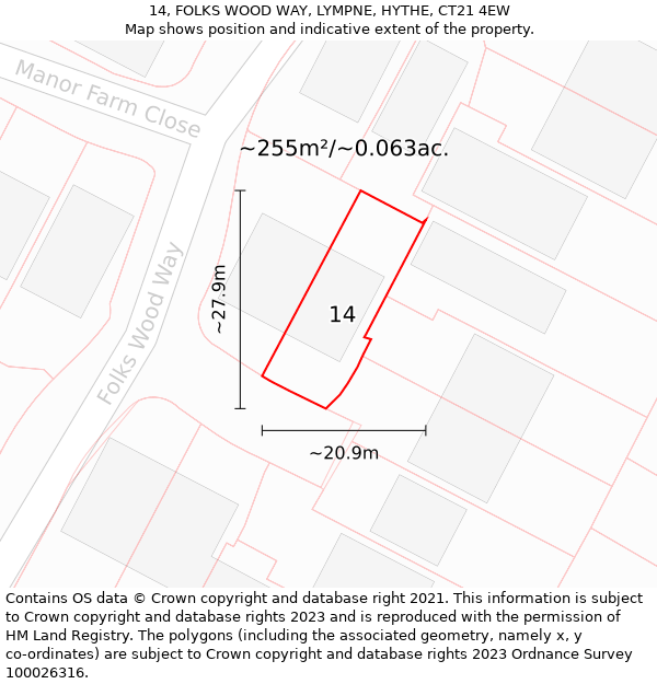 14, FOLKS WOOD WAY, LYMPNE, HYTHE, CT21 4EW: Plot and title map