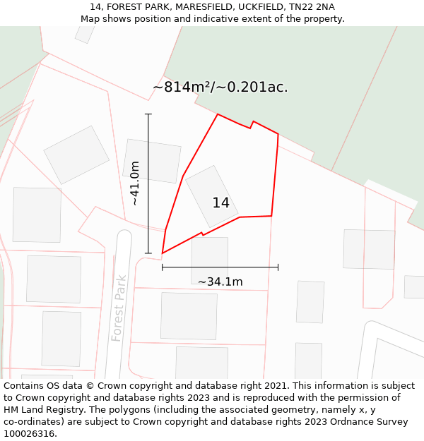 14, FOREST PARK, MARESFIELD, UCKFIELD, TN22 2NA: Plot and title map