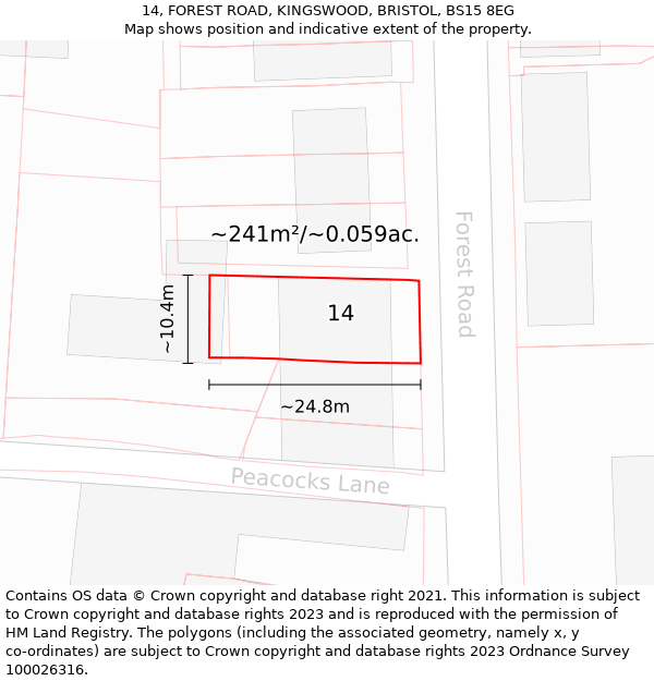 14, FOREST ROAD, KINGSWOOD, BRISTOL, BS15 8EG: Plot and title map