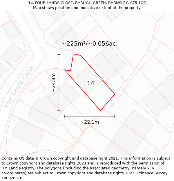 14, FOUR LANDS CLOSE, BARUGH GREEN, BARNSLEY, S75 1QD: Plot and title map