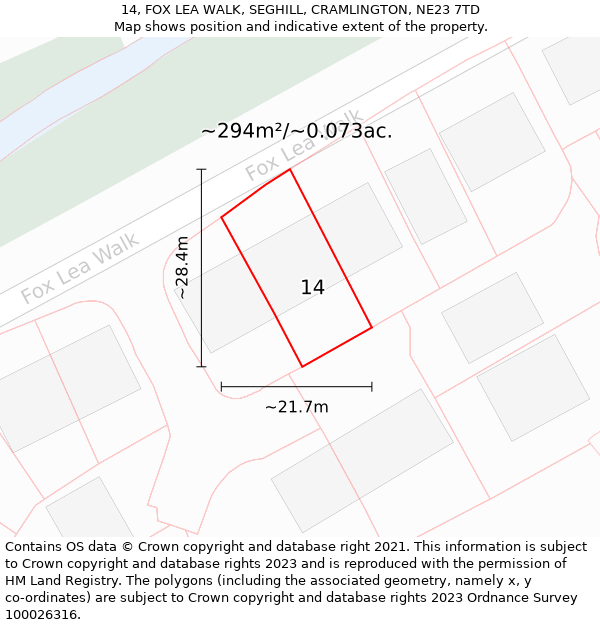 14, FOX LEA WALK, SEGHILL, CRAMLINGTON, NE23 7TD: Plot and title map
