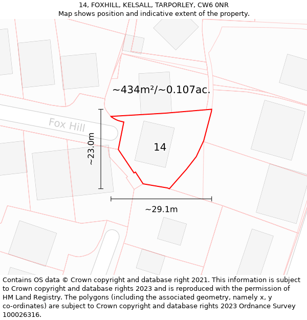 14, FOXHILL, KELSALL, TARPORLEY, CW6 0NR: Plot and title map