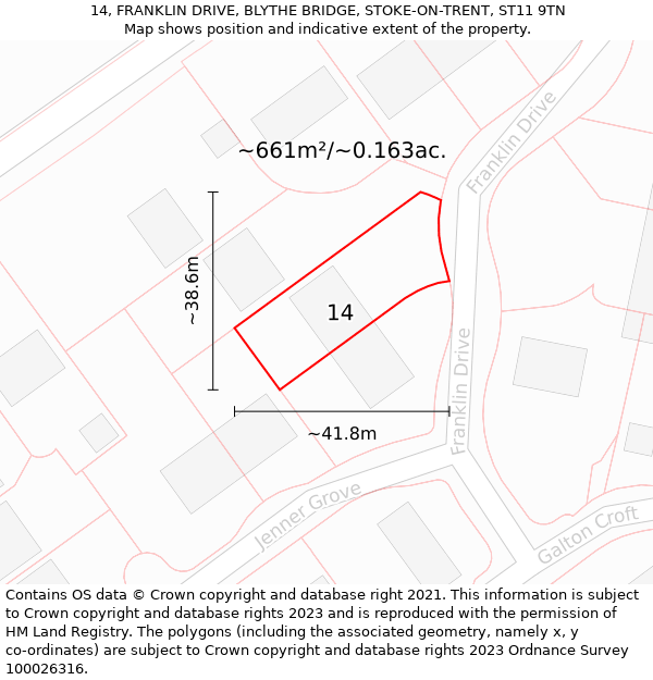 14, FRANKLIN DRIVE, BLYTHE BRIDGE, STOKE-ON-TRENT, ST11 9TN: Plot and title map