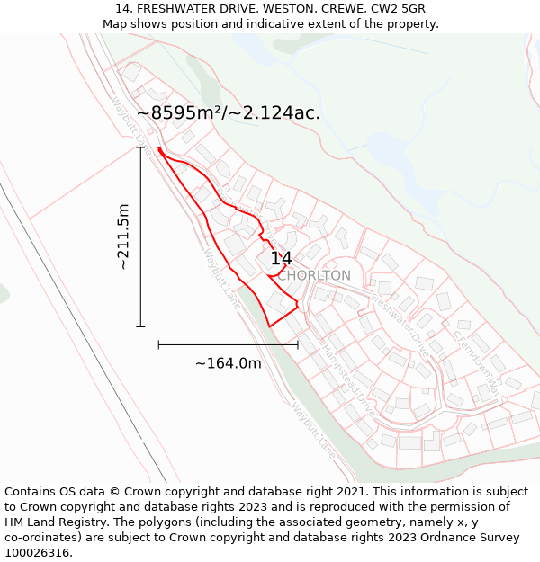 14, FRESHWATER DRIVE, WESTON, CREWE, CW2 5GR: Plot and title map