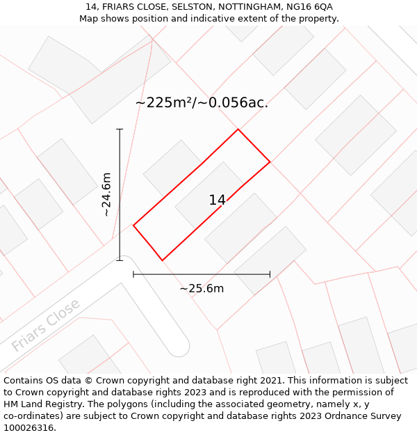 14, FRIARS CLOSE, SELSTON, NOTTINGHAM, NG16 6QA: Plot and title map