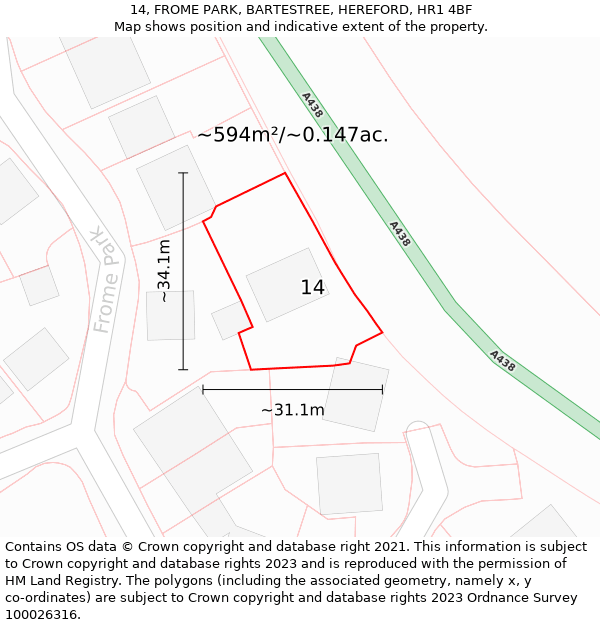 14, FROME PARK, BARTESTREE, HEREFORD, HR1 4BF: Plot and title map