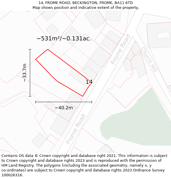 14, FROME ROAD, BECKINGTON, FROME, BA11 6TD: Plot and title map