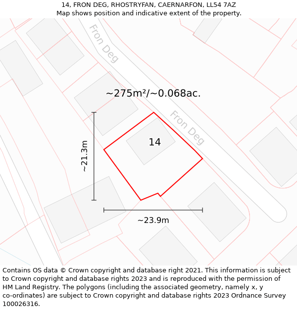 14, FRON DEG, RHOSTRYFAN, CAERNARFON, LL54 7AZ: Plot and title map