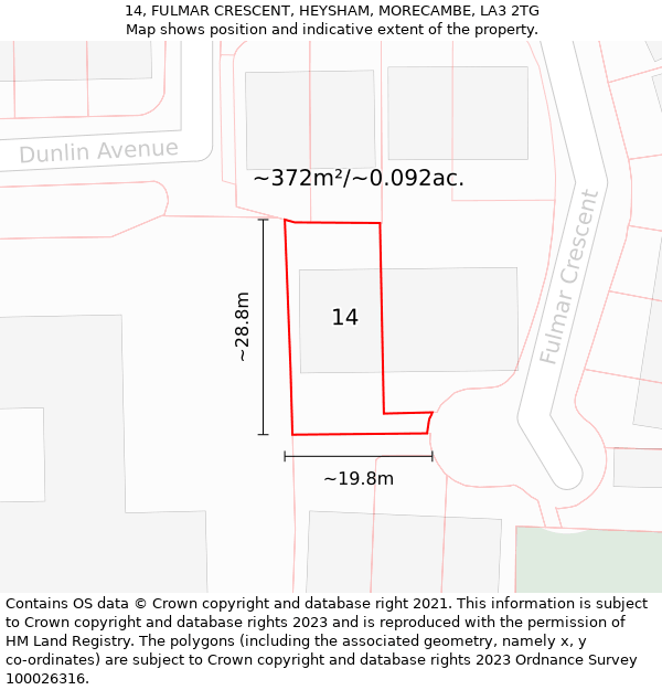 14, FULMAR CRESCENT, HEYSHAM, MORECAMBE, LA3 2TG: Plot and title map