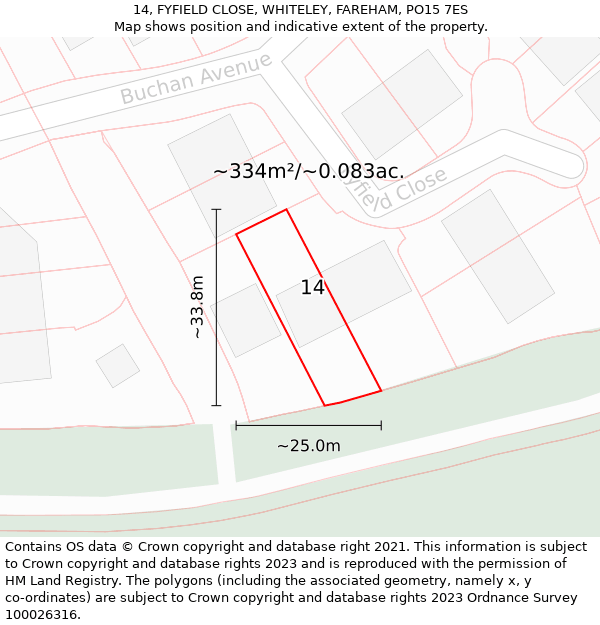 14, FYFIELD CLOSE, WHITELEY, FAREHAM, PO15 7ES: Plot and title map