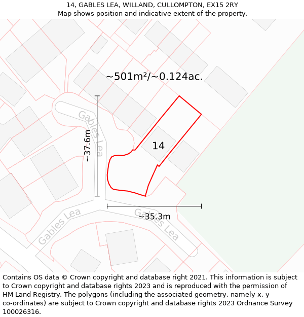 14, GABLES LEA, WILLAND, CULLOMPTON, EX15 2RY: Plot and title map