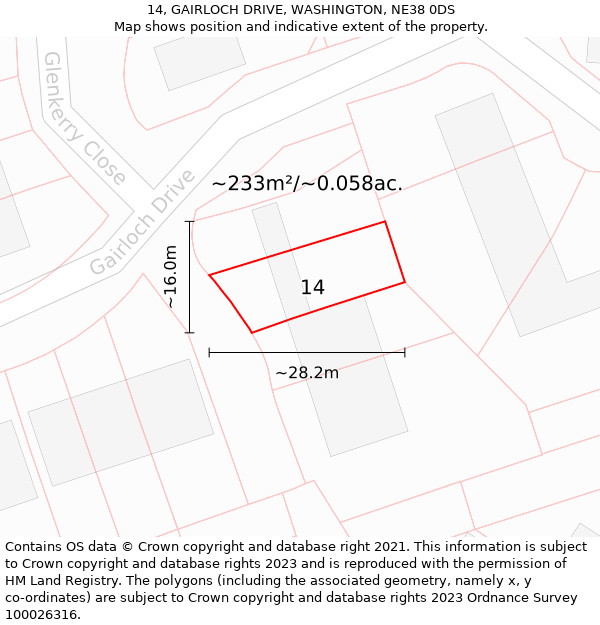 14, GAIRLOCH DRIVE, WASHINGTON, NE38 0DS: Plot and title map